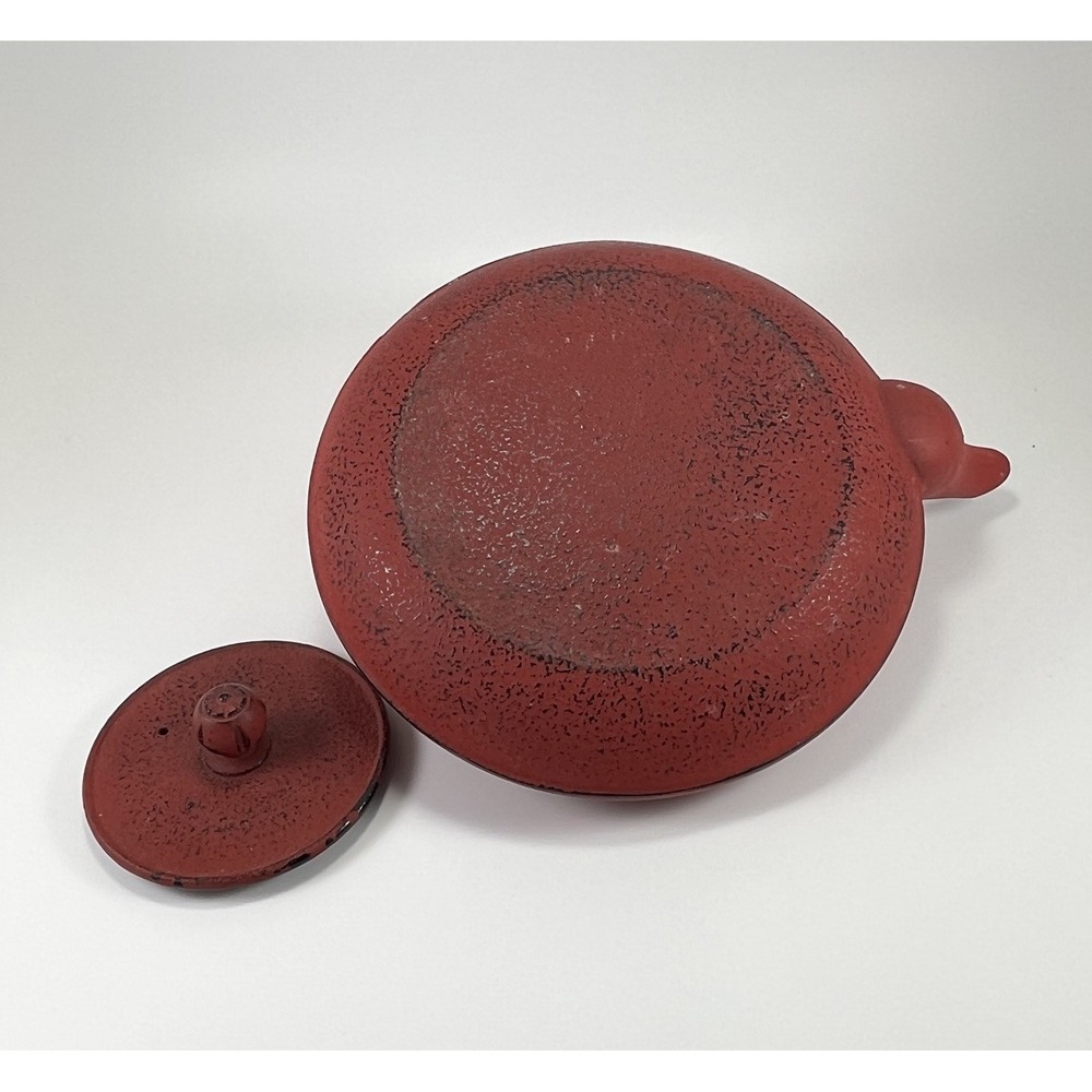 Japanese Teapot Red Cast Iron Asian Elephants Enameled Tetsubin Tetsu Tea Pot - Picture 9 of 11